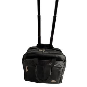 Stetson Black Rolling Leather Laptop Briefcase Carry On Travel Bag Style 85032